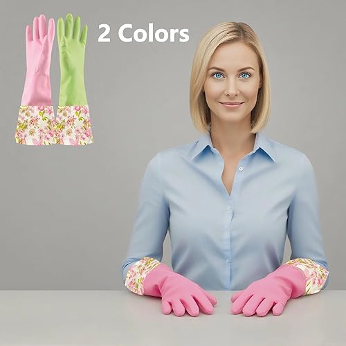 Miniatura 5 de KINGFINGER Guantes impermeables de látex de goma para lavar platos para cocina, guantes de limpieza doméstica de flocado de precisión, 2 pares