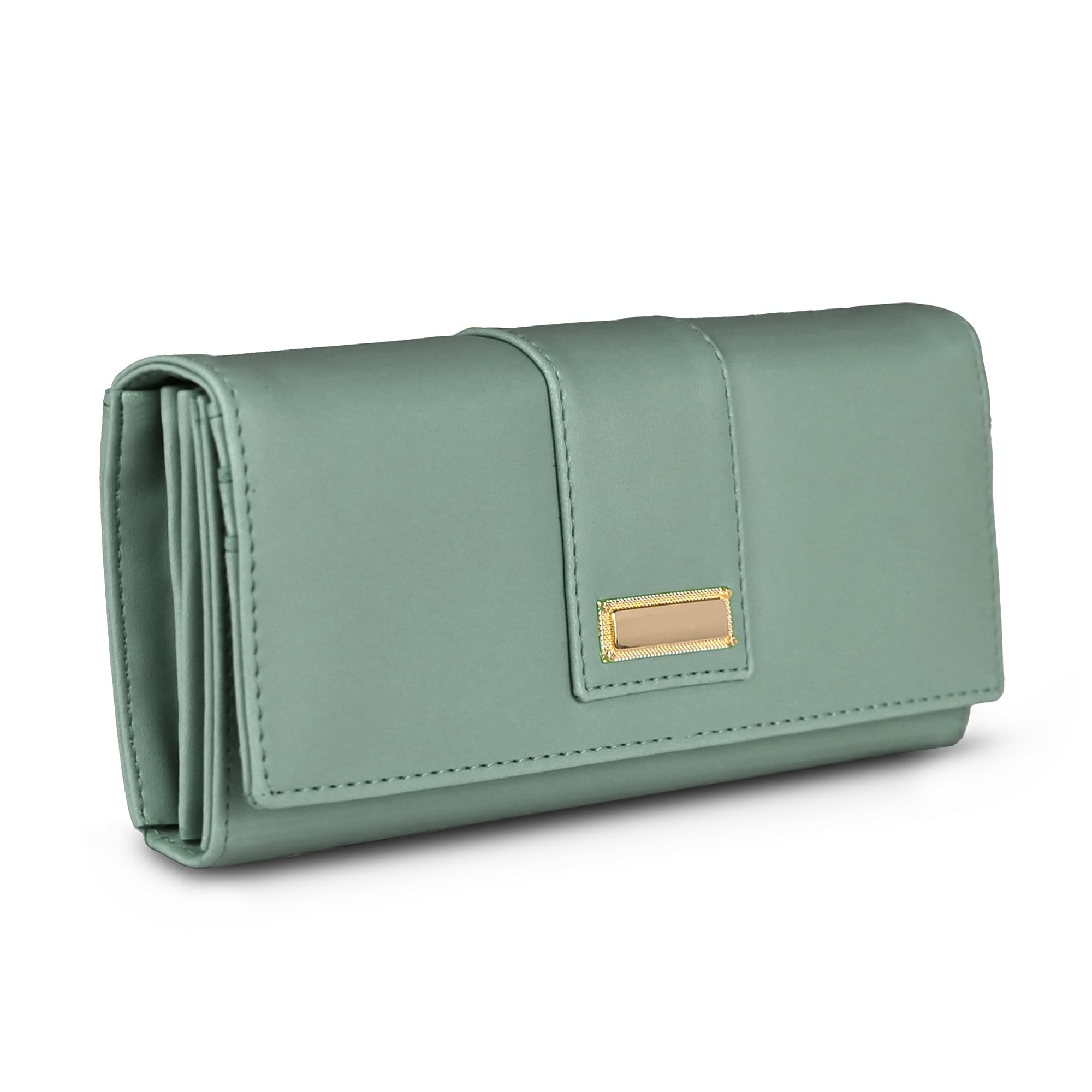 ALSU Women's Wallet Hand Purse Clutch Vegan Leather Light Green | Phone Pocket | 6 Card Pocket (shd-006blugrn)