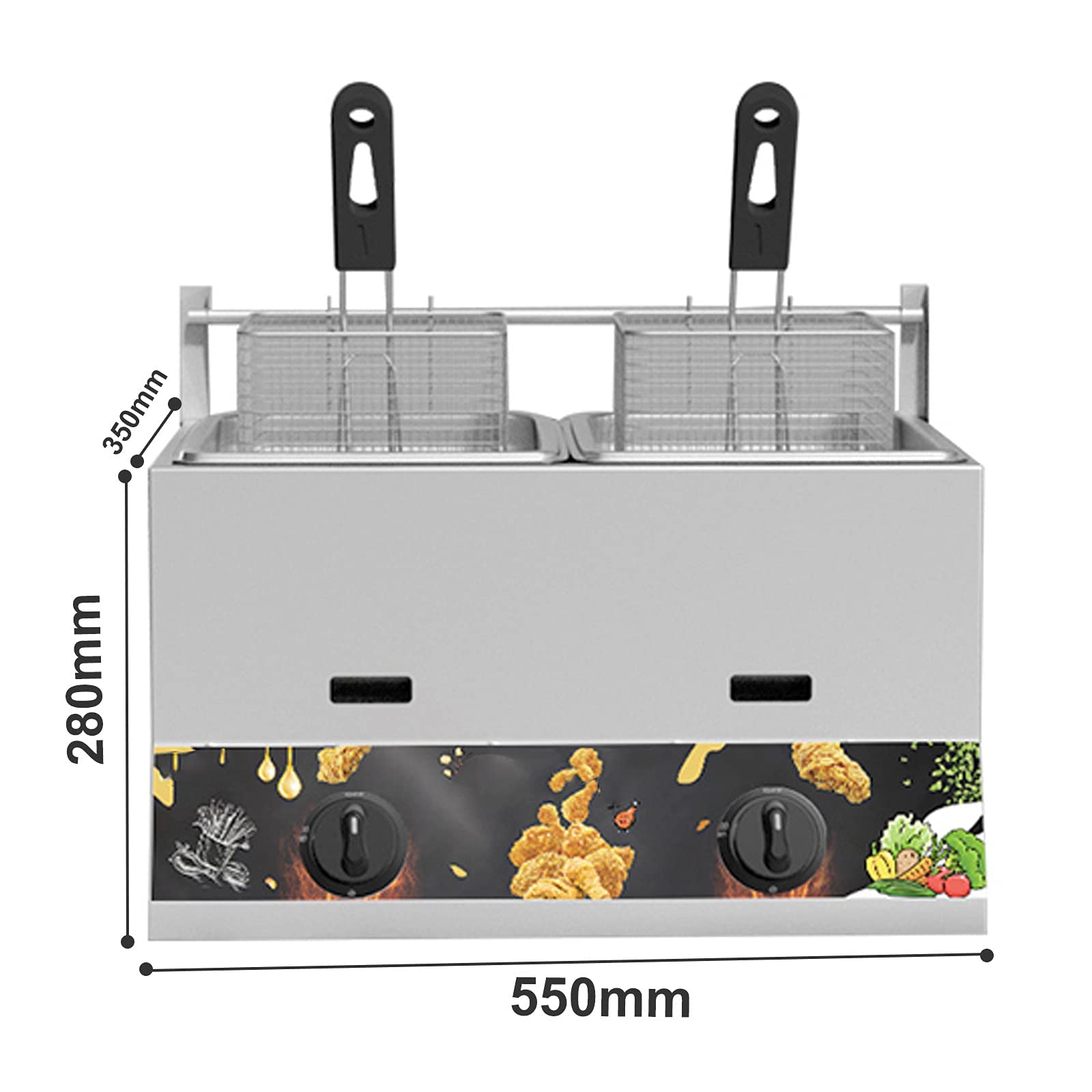Freidora De Acero Inoxidable Freidora De Gas Comercial Freidora De Aceite De Encimera con Freidora Y Freidora con Tapa De Gran Capacidad, Adecuada para Papas Fritas