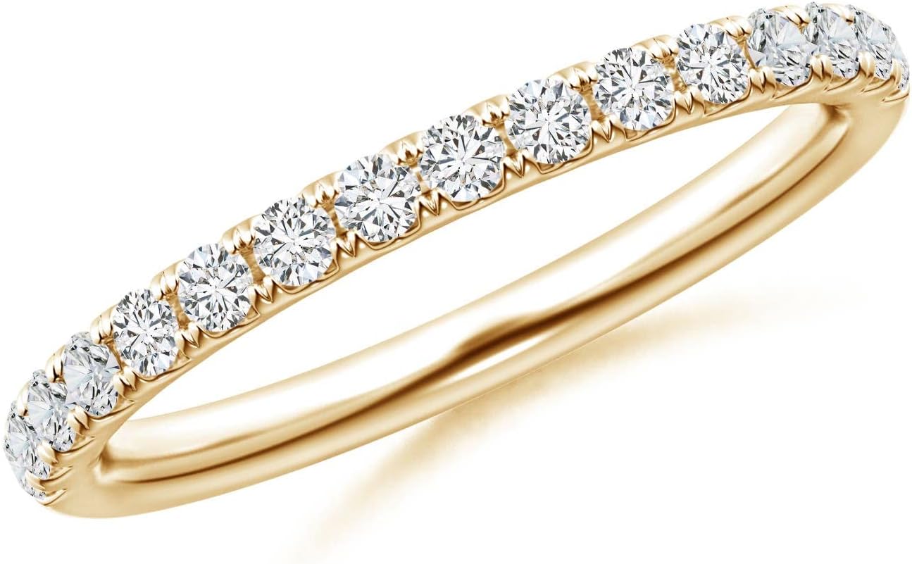 Angara 0.34 ct Diamond Half Eternity Wedding Ring in 14K Yellow Gold | Natural Pave-Set Diamond Ring for Women | April Birthday, Anniversary Jewelry Gift | HSI2 | 1.7mm | Ring Size- 9.5