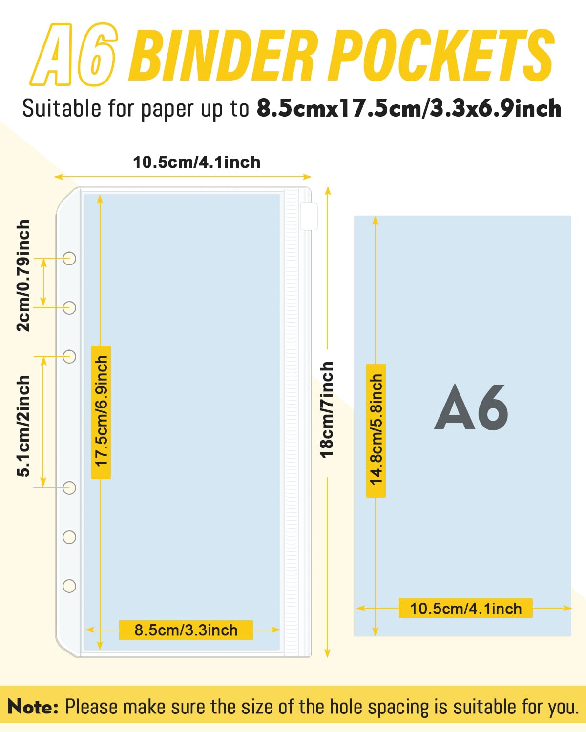 Caianwin segregator A6, 20 sztuk, segregatory z 6 otworami na zamek błyskawiczny, wodoszczelne kieszenie z tworzywa sztucznego, przezroczyste koperty budżetowe, akcesoria do segregatora A6