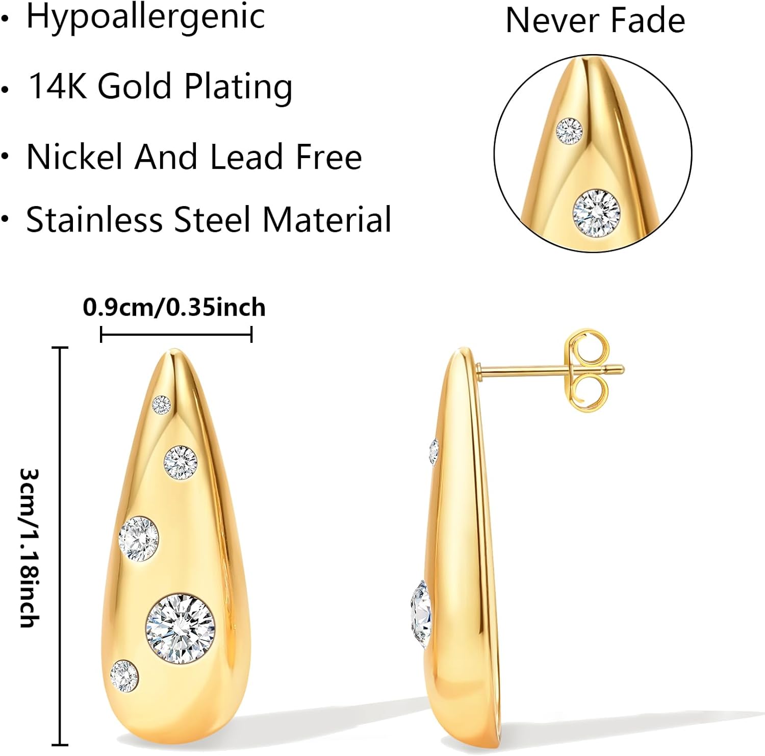 Teardrop 14K Gold Plated Gold Earrings for Women Thick Dome Hoop Earrings for Hypoallergenic Earring Geometry Statement Earrings - Image 2