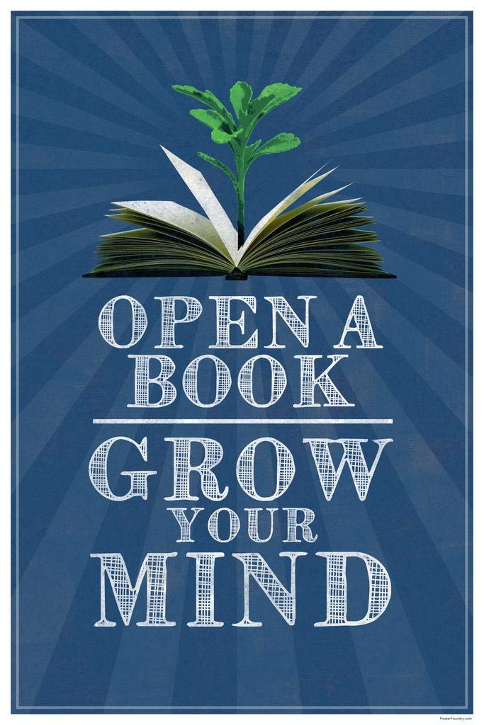 Library Posters Open A Book Grow Your Mind Literature Poster Classroom Elementary Literature School Cool Wall Art Print 16x24