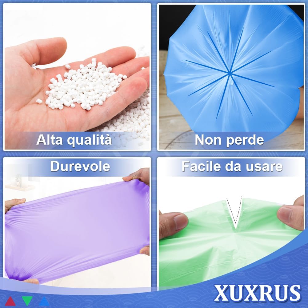 XUXRUS 200 Pezzi Sacchetti Spazzatura Piccoli, Sacchi Immondizia 5 Litri 38x43cm, Anti-Perdite, Senza Odore, Ultraresistenti per Cucina, Soggiorno, Ufficio (Colorato)