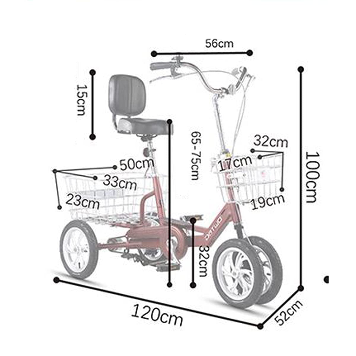 Bicicletta Tre Ruote Esterno 12 Pollici, Triciclo Adulti, Triciclo Semi-sdraiato Adulti, Donne e Uomini, Esercizi, Shopping, Telaio in Lega di Alluminio con Ampio Sedile e Supporto la Schiena, peda