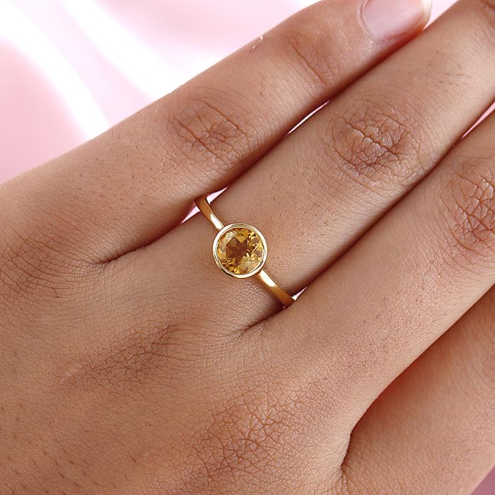 Image of 925 Sterling Silver 18K Gold Plated Birthstone 2 Ct Solitaire Natural Gemstone Ring for Women | Fine Jewelry Gift for Wife, Girlfriend, Sister, Birthday, Anniversary, Rakhi, Rakshabandhan, Valentine's