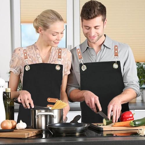 Miniatura 6 de Cross Back Apron for Women Men with Large Pockets Chef Apron for Cooking Canvas Waterproof Kitchen Aprons, M-XXL