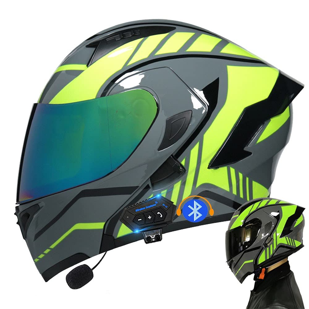 Casco De Moto Modular Bluetooth Integrado, con Doble Visera Cascos De Motocicleta, Casco Integral ECE Homologado, para Mujeres Y Hombres, Transpirable Y Cómoda
