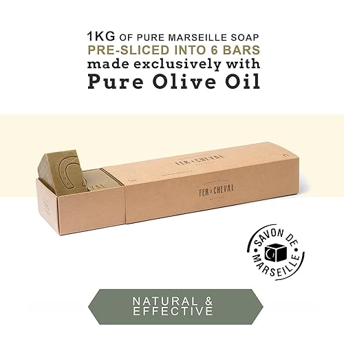 Miniatura 4 de Fer à Cheval Savon De Marseille - Cubitos de jabón en rodajas, jabón de aceite de oliva puro natural, 6 unidades de 1 kg35.3 oz