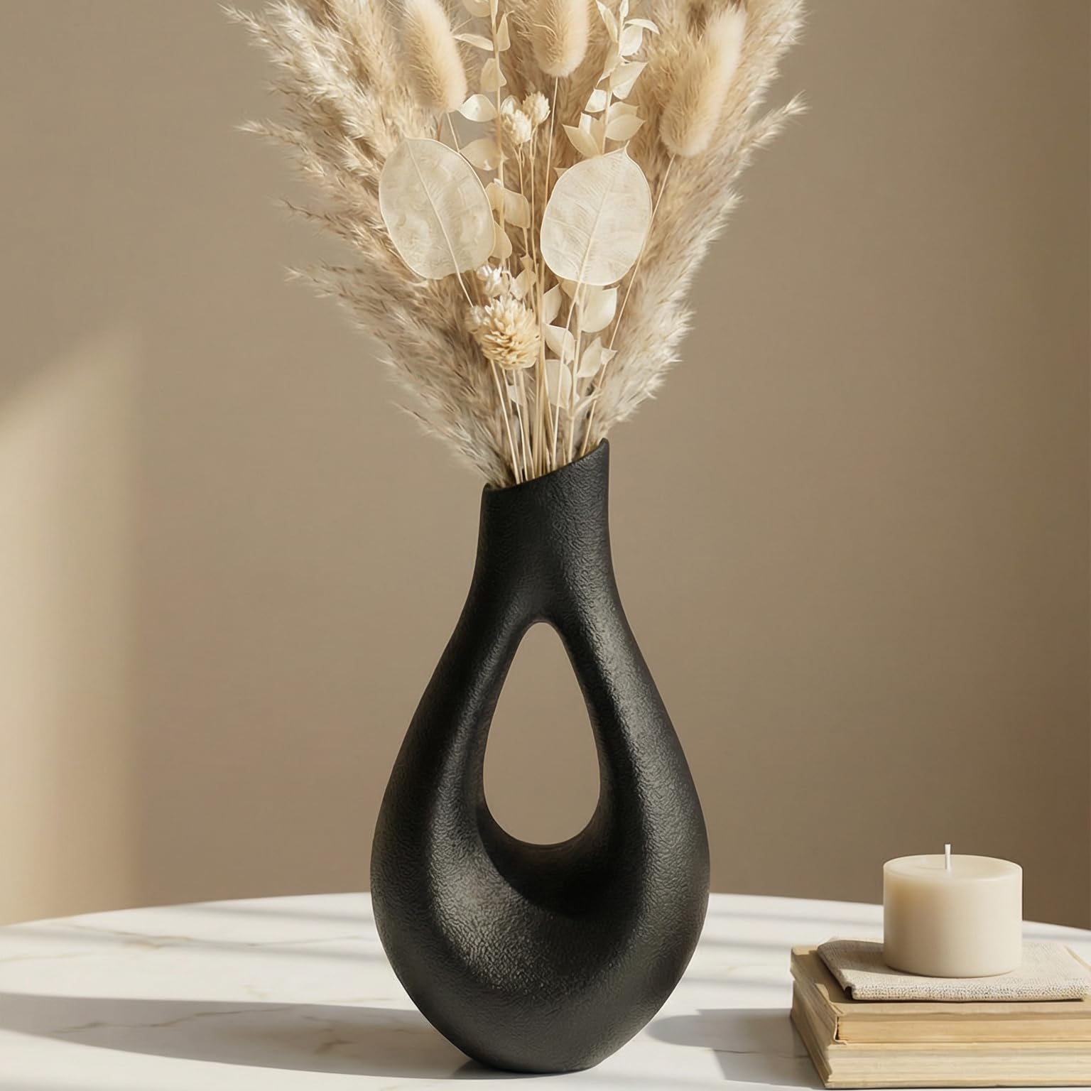 Eclipse Loop Vase – Black 3D Printed Sculptural Vase for Dry Flowers | Modern Minimalist Home Decor | Matte Finish Eco-Friendly Design | by Artha Living-image-6