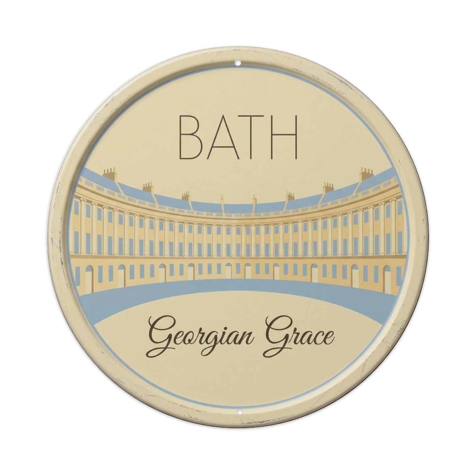 Crescent Georgian Parlor Architecture Metal Tin Sign Plaque Wall Decor for Cafe, Club Bar, Office, Home Garden Round Metal Poster 8x8Inch