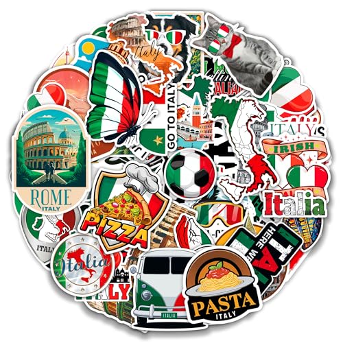 Image of Italy Travel Stickers 50 Pieces Vinyl Waterproof Decal for Laptop Water Bottle Phone Car Window Bike Motorcycle Stakeboard Scrapbook Italian Sticker Gifts