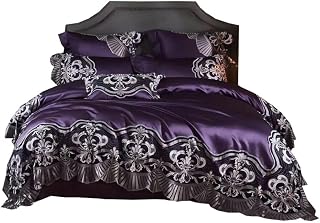 FEER Cotton 100 Count Silk Cotton Four-piece Lace Embroidered Bedding Set Purple