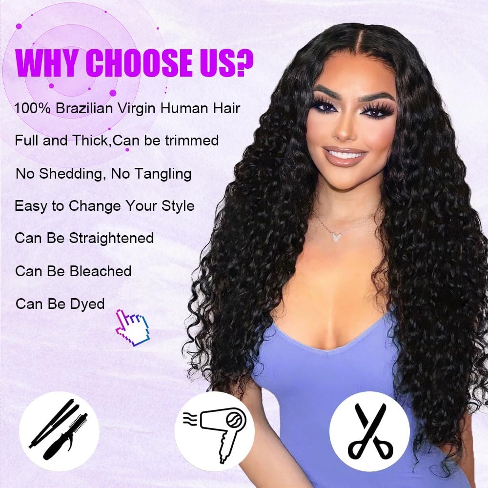 Tissage Bresilien en lot Tissage Cheveux Humain Vierge Hair 3 Bundles Tissage Bresilien Boucle Mèches Brésilien 100% Water Wave Human Hair Naturelle Couleur (12 14 16 pouces /300g)