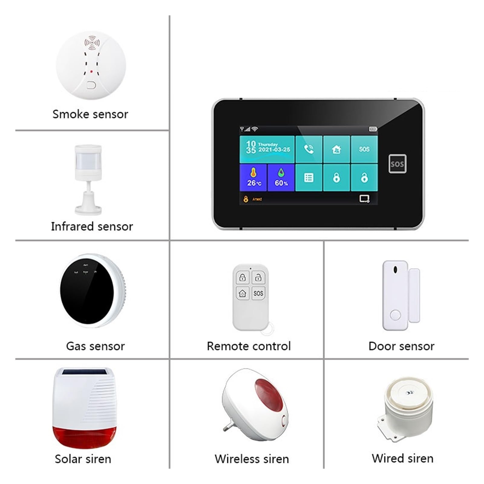 Sistema de Alarma, de Alarma Seguridad gsm SOS 433MHz inalámbrico antirrobo for el hogar con Sensor Movimiento Detector Sirena(Solar Siren)
