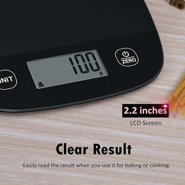 NUTRI FIT Báscula digital de cocina ultrafina, báscula electrónica multifunción, plataforma de plástico de pantalla grande, 5 kg/11 lb-1 g lb.oz oz g ml (negro) - 4