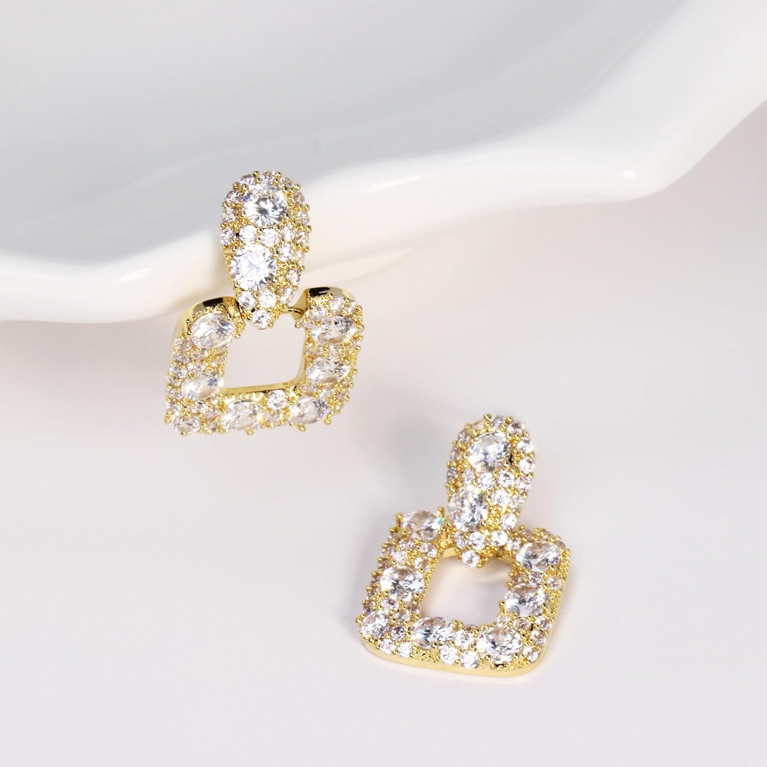 Geometric CZ Drop Earrings for Women – Elegant French Style Teardrop and Square Dangling Earrings with 925 Silver Posts - Image 6