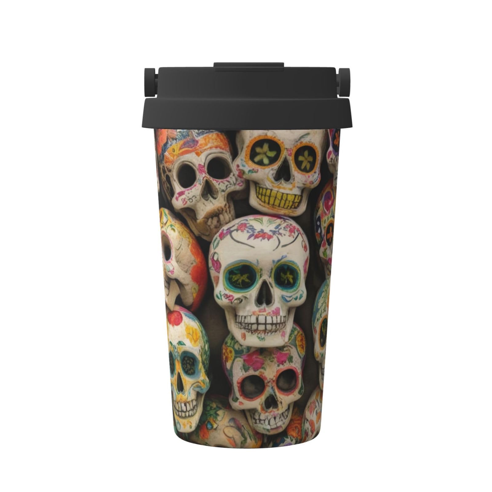 Insulated Coffee Mug Skull 1 17oz Double Wall Vacuum Stainless Steel Tumbler with Leak-Proof Lid and Handle, Cute Travel Thermos Mug for Cold Hot Drinks