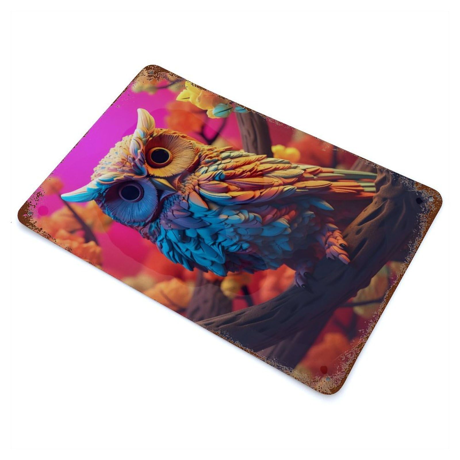 Owl Abstract 3d Rust Effect Tin Sign 11.8"x7.9", Industrial Home Decor for Garage, Bar And Workshop Decor