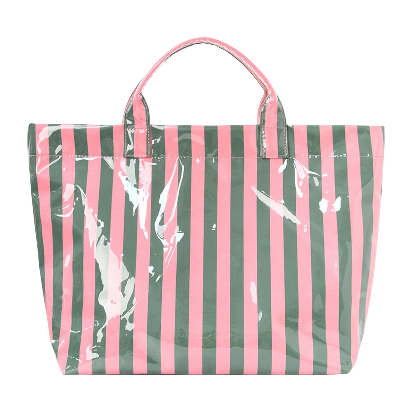 Striped PVC Tote Bags for Women Clear Hobo Handbag Large Capacity Carryall Shopper Handbag for Work Beach Travel
