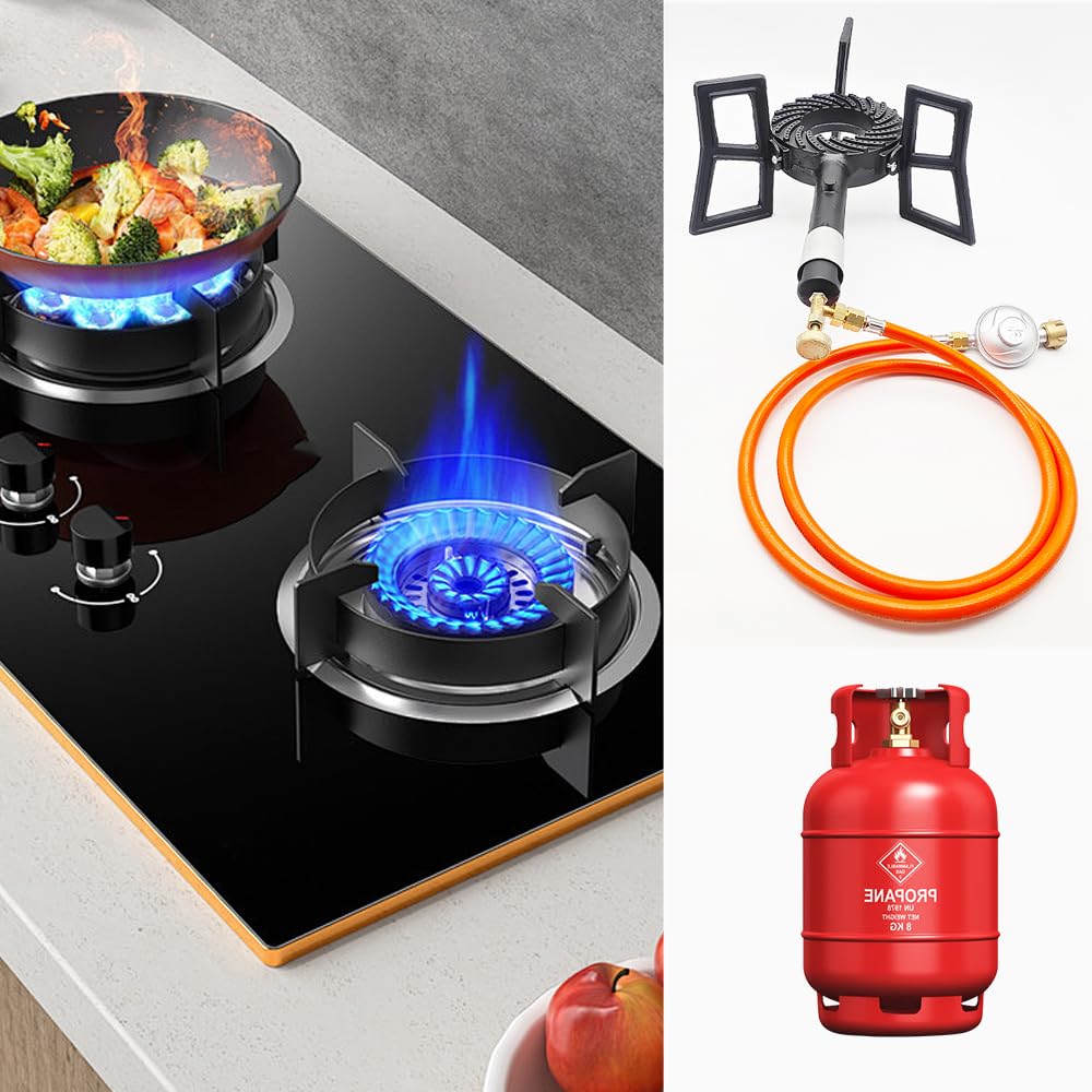Regolatore di pressione del gas, 50 mbar, tubo del gas da 150 cm, con riduttore di pressione, set di riduttore di pressione, attacchi a vite da 1/4" a sinistra, set di regolatori per campeggio