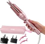 Automatic Hair Curler, 1 inch Automatic Curling Iron Rotating, Beach Wave Curler w/ 3 Temp, 2 Way Rotating, Auto Off, Auto Curler Iron for Girls Woment Short/Medium/ Long Hair Home Salon, Dual Voltage Auto Curling Iron for Travel w/ EU UK Plug & Stor