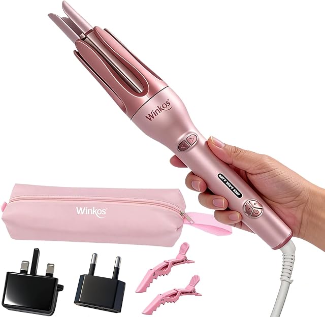 Automatic Hair Curler, 1 inch Automatic Curling Iron Rotating, Beach Wave Curler w/ 3 Temp, 2 Way Rotating, Auto Off, Auto Curler Iron for Girls Woment Short/Medium/ Long Hair Home Salon, Dual Voltage Auto Curling Iron for Travel w/ EU UK Plug & Stor