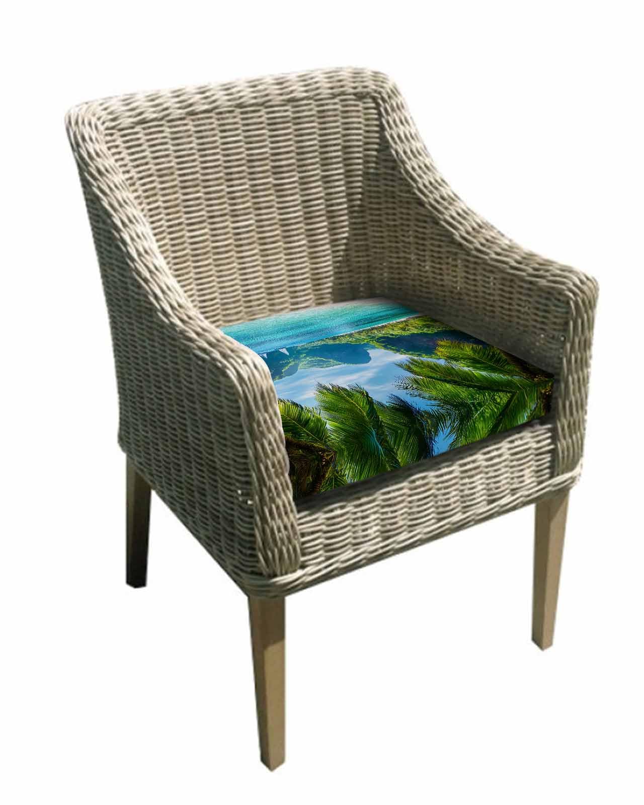 2 Pack Ocean Blue Waterproof Cushion Covers with Ties, Outdoor Patio Chaise Lounge Chair Seat Cushion Slip Covers Replacement(Only Cover) Palm Trees Forest Mountain Nature Scenery 24