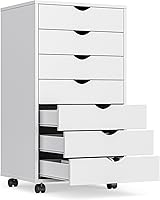 OLIXIS 7-Drawer Mobile File Cabinet with Wheels - White Rolling Under Desk Storage for Home Office Printer Stand 15.75"D x 18.74"W x 34.25"H