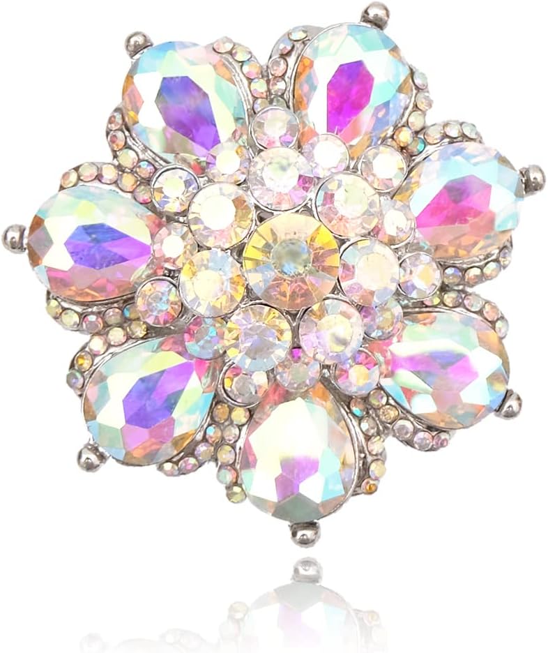 Flower Shape Crystal Cocktail Stretch Ring Party Prom Floral Statement Elastic Ring for Women