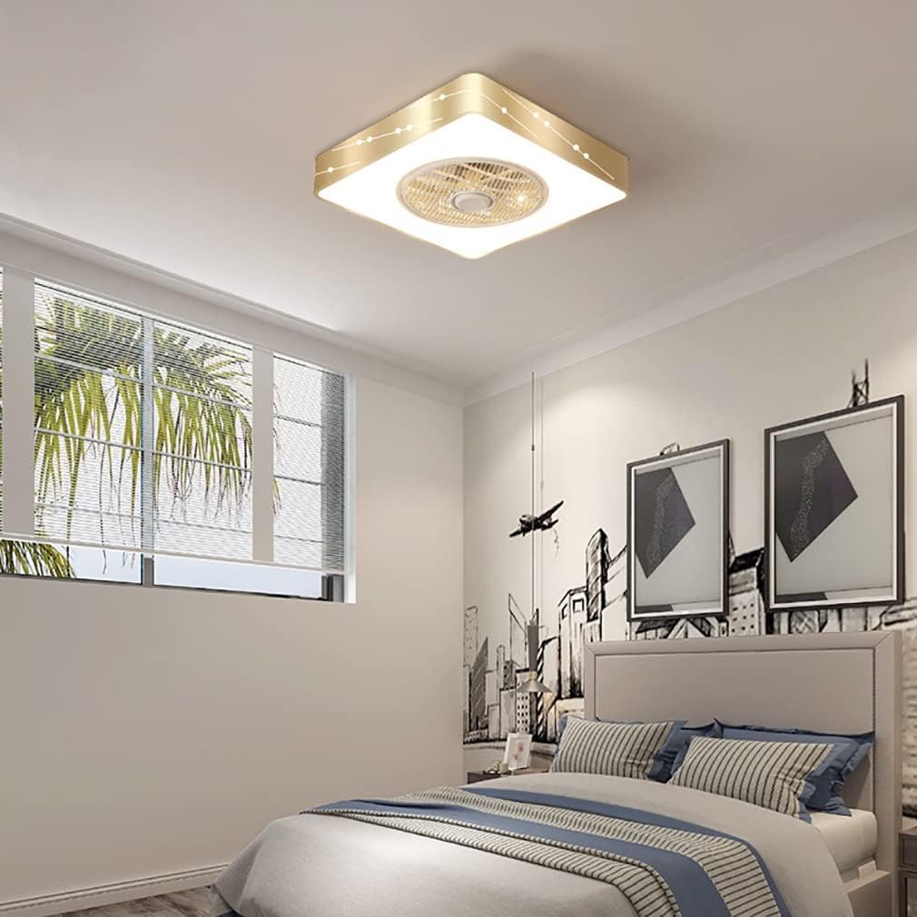 YUEGOO Ceiling Fans with Lamps,Led Ceiling Fans with Lights Modern Dimmable with Remote Control Quiet Bedroom Fan Ceiling Light 46W 3 Speed Living Room Ceiling Fan Light/Square