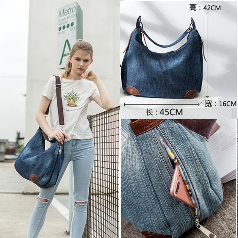 Bolso Hobo de Denim para Mujer con Múltiples Bolsillos miniatura 6