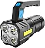 LED Flashlight, Handheld, 4 Lighting Types, USB Rechargeable, Ultra Brightness, 100,000 Lumens, Powerful, Portable, IP65 Waterproof, Large Battery, Lightweight Handy Light, Searchlight,
