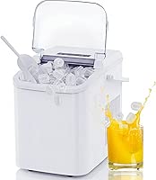 Ice Makers Countertop, Portable Ice Machine with Handle, 6 Mins 9 Bullet Ice Cubes with Basket and Scoop, 26lbs in 24Hrs, Auto-Cleaning, for Home, Kitchen, RV, Camping, White