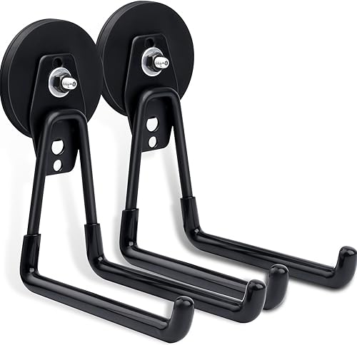 MAGXCENE Ganchos magnéticos resistentes para garaje, ganchos magnéticos de almacenamiento de 2.59 pulgadas con revestimiento antideslizante para