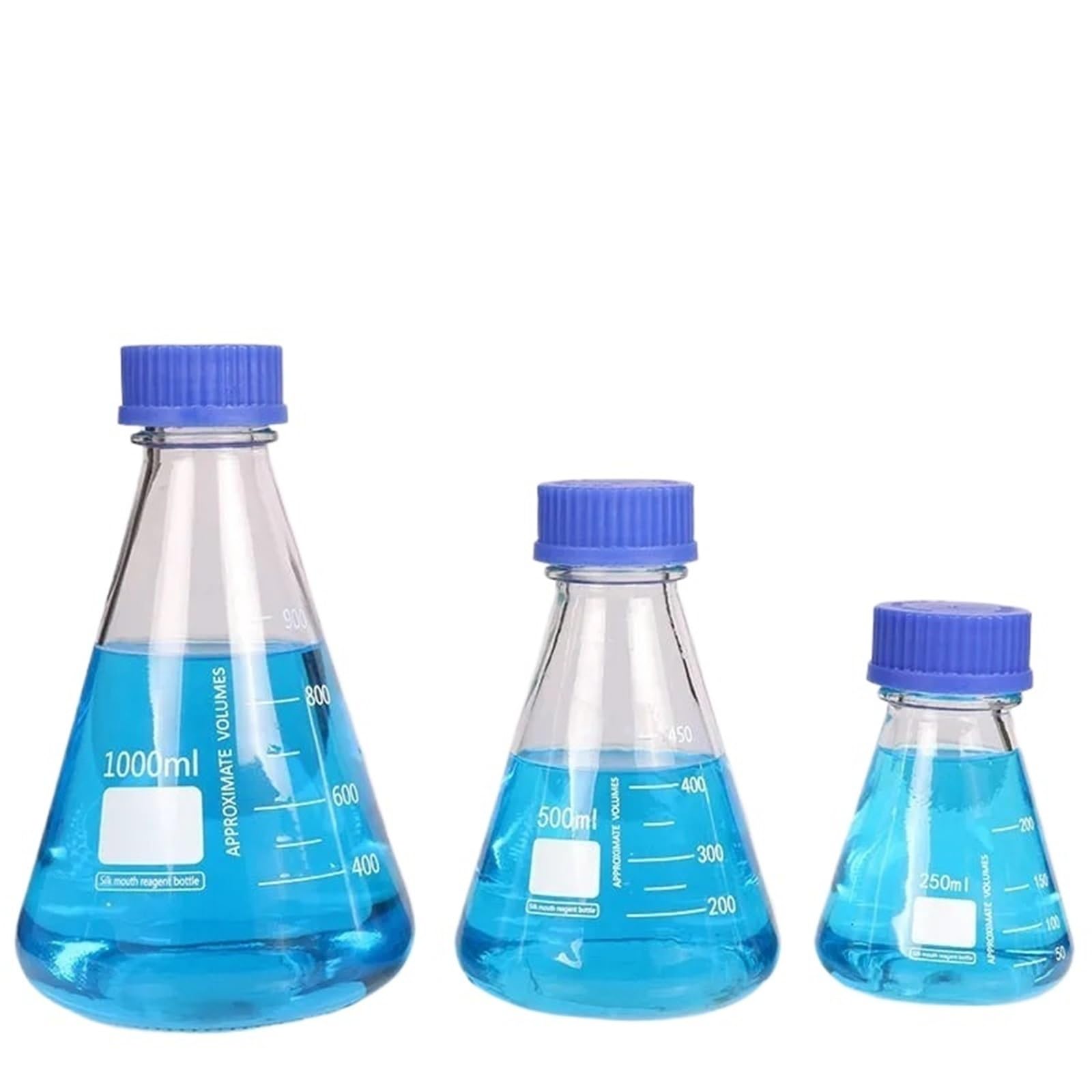 CQAHDSEVF Borosilicate Glass Bottles, Glass Graduated Reagent Bottle Conical Blue Cap Screw-Top Triangular Flask 250/500/1000ml(1000ml)