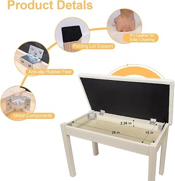 UISCOM 88 Key Weighted Desk Digital Piano + Duet Piano Bench with Padded Cushion and Storage