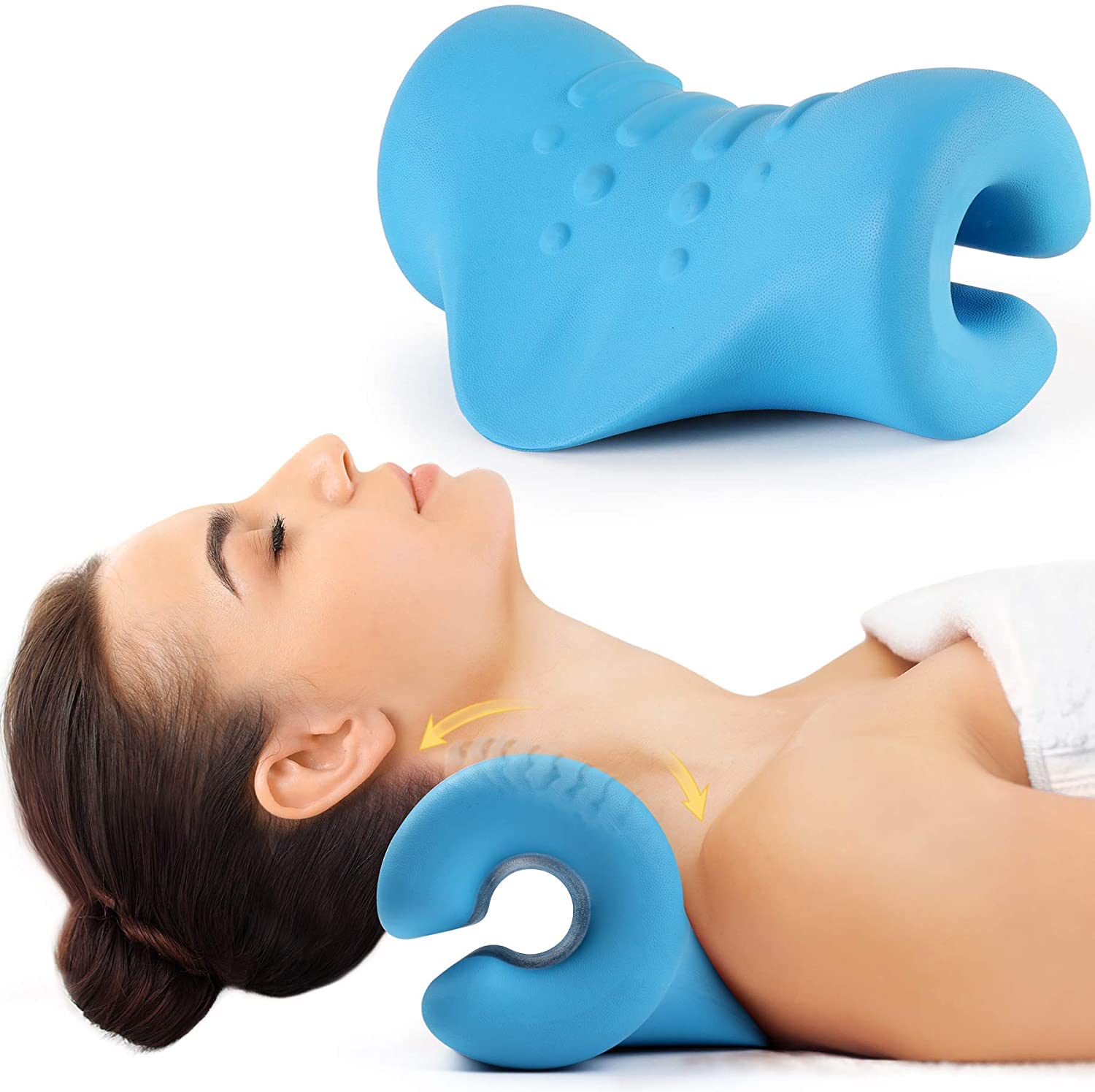 IDESIGN Cervical Spine Alignment Chiropractic Pillow, Neck and Shoulder Relaxer Cervical Neck Traction Device Support Pillow for Neck Pain Relief with Trigger Point Massage for Muscle Relax
