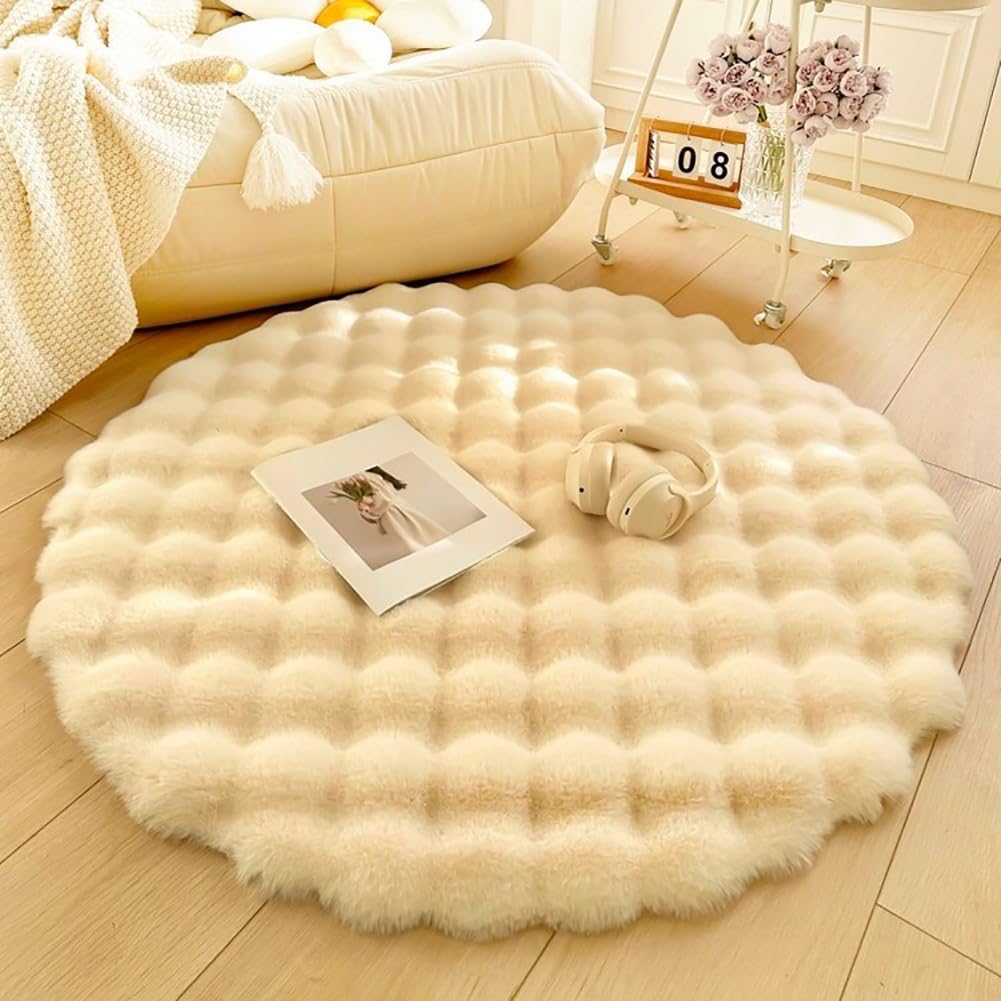 Tappeto rotondo moderno P Higile tappeto per soggiorno e camera da letto tappeto in pelliccia sintetica perfetto per la camera dei bambini – 140 cm