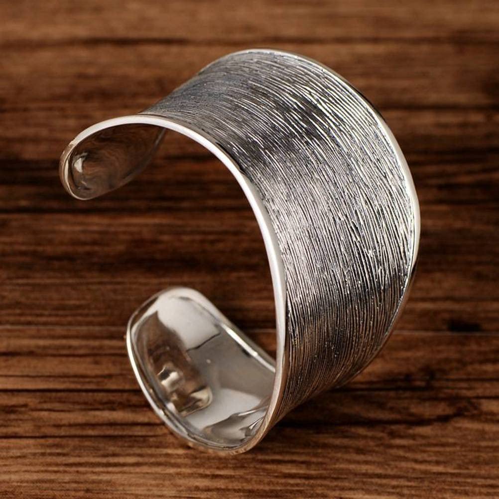 Brazalete Retro S925 Brazalete de Plata Esterlina Joyería Ancho Cepillado Pulsera Simple Estilo Étnico Femenino Retro Ajustable2