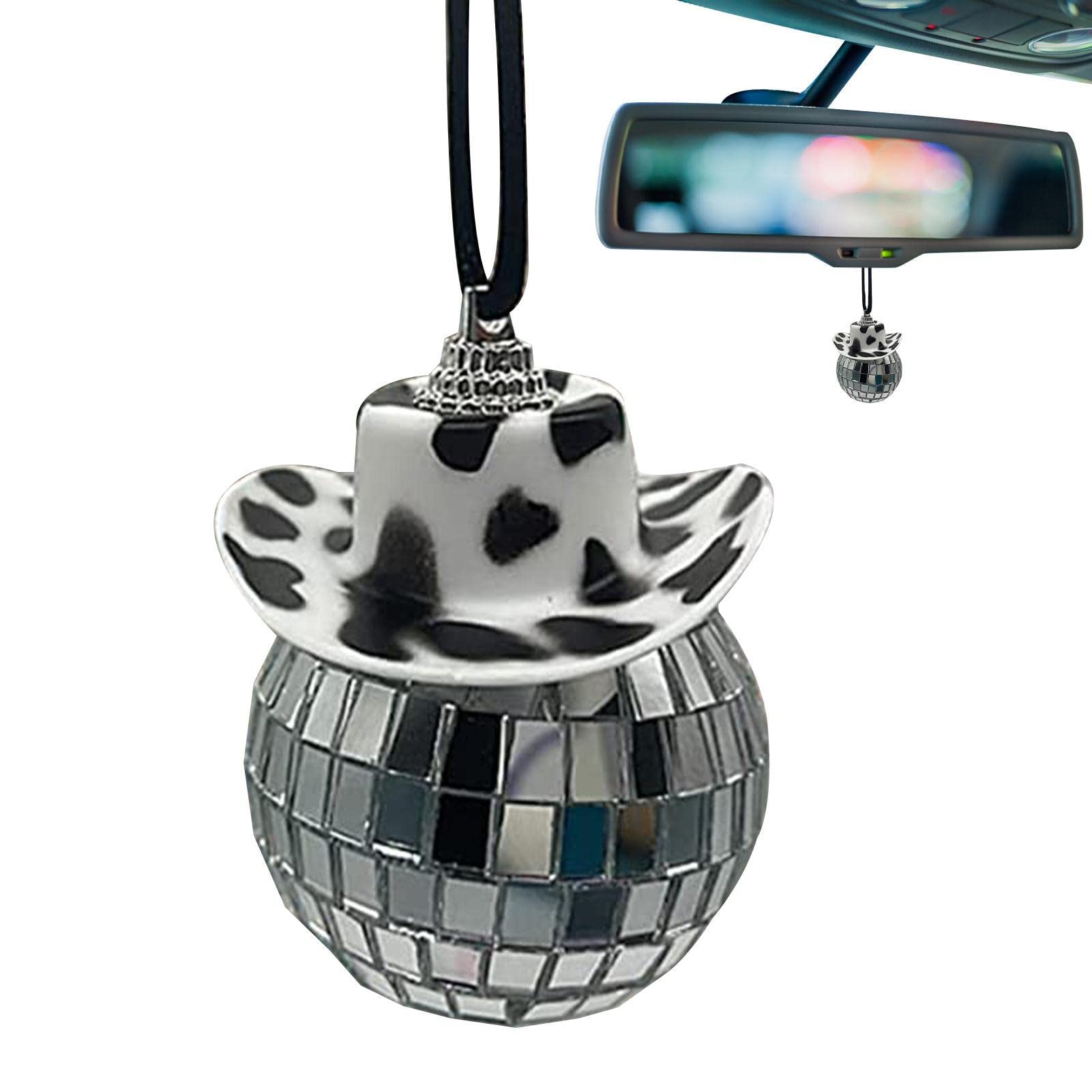 Tayste Silver Disco Ball | Cowboy Hat Disco Ball Rearview Pendant | Automotive Mirror Suspending Accessories For Home Truck Suv Interior Decorations