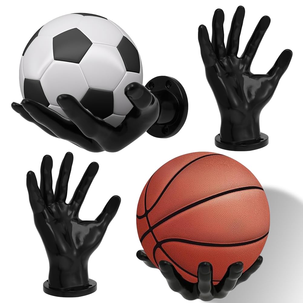 2 pezzi supporto da parete a mano per palline e palloni, robusto supporto per palla da calcio e pallavolo, con 4 viti e 4 chiodi, 15 x 21,5 cm