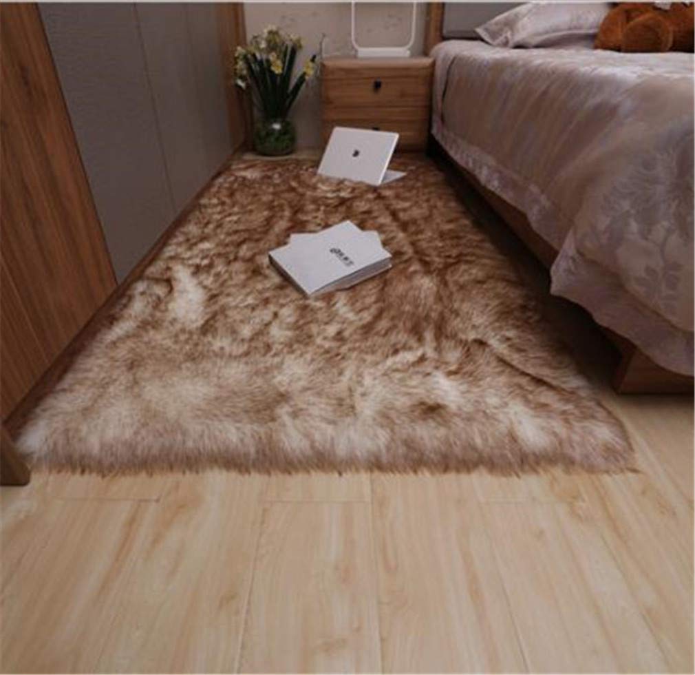 Teppiche Faux Lammfell Schaffell Teppich Kunstfell Bettvorleger Sofa Matte Wohnzimmer Schlafzimmer (Weiß-braun,60x180cm)