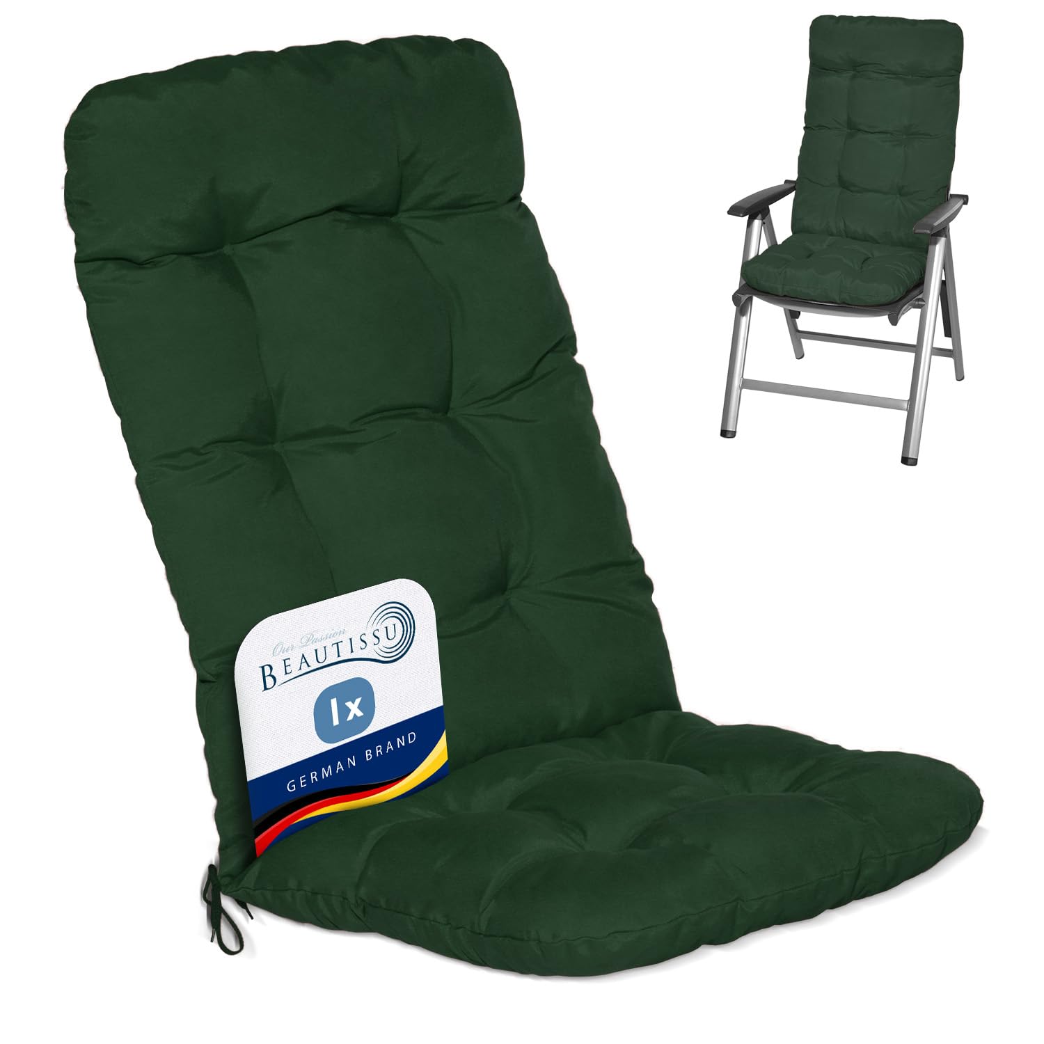 Beautissu Highback Garden Chair Cushions Set 120x50x8 cm - Dark Green Outdoor Seat Cushions for Garden Chairs with Backs Pillows for Recliner Patio Sunbed Bench - Flair HL — image 1