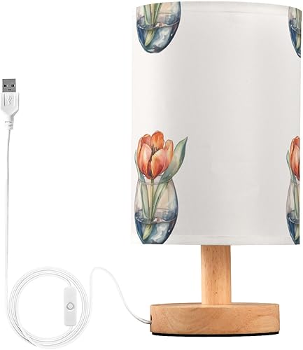 FRODOTGV Bedroom Lamps Night Light Lamp with Plug Watercolor Tulip Flower in A Glass Vase Lamps for Girls Cylinder Table Lamp College Dorm Living