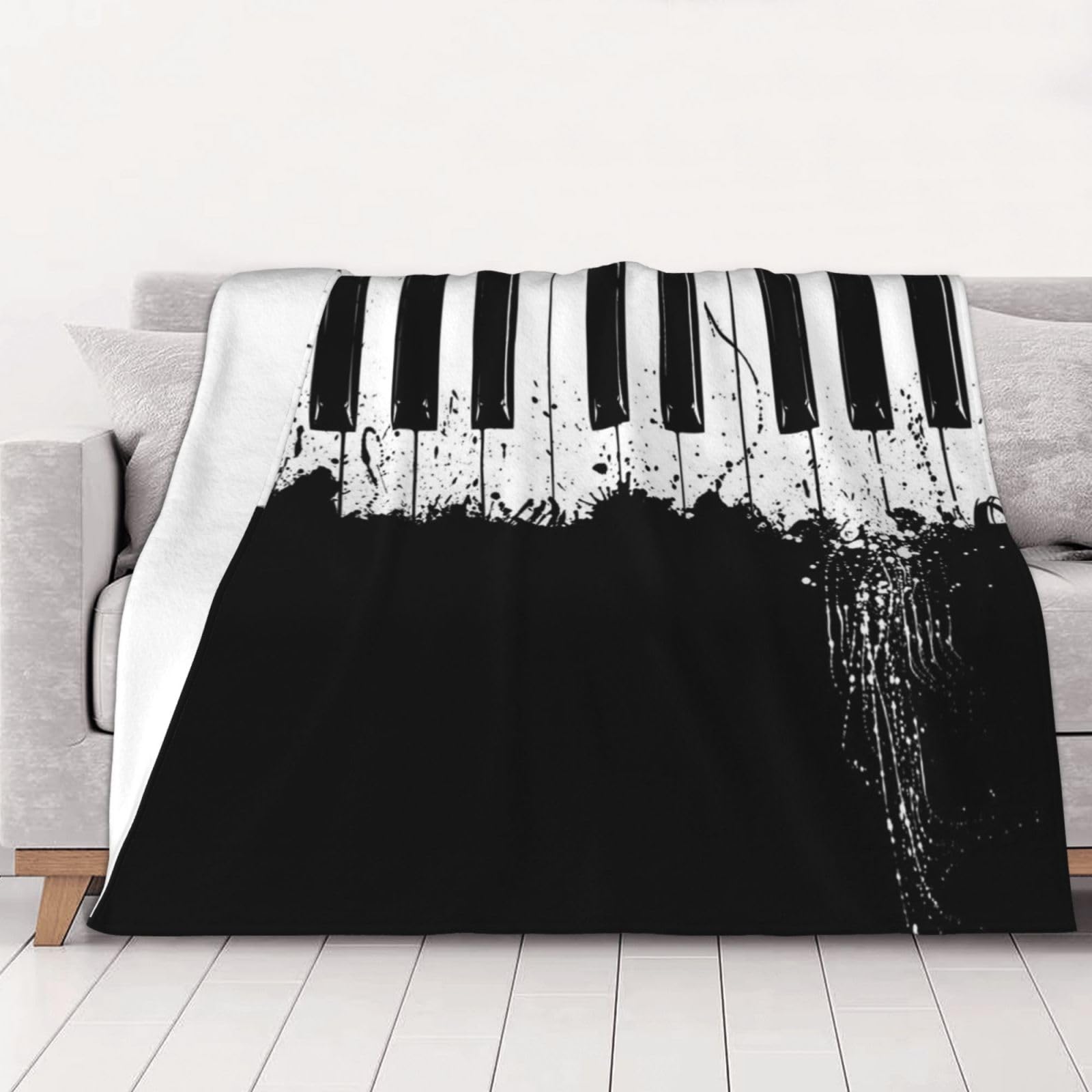 AUBKFELD Piano Printed Flannel Blanket 125x100 CM, Soft & Warm Throw Blanket for Sofa/Couch/Bed/Car, Gifts for Audlts Women Men