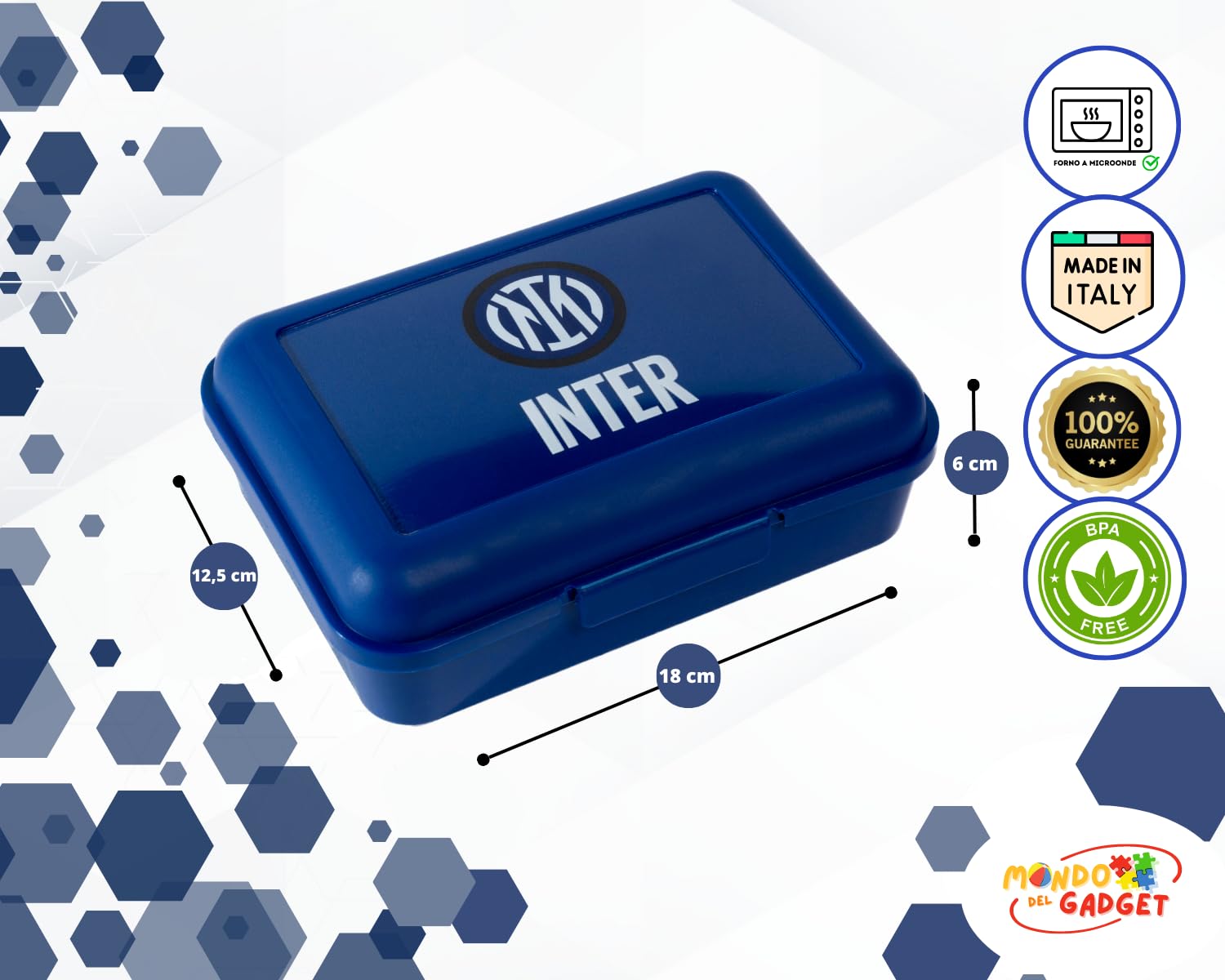 Mondo del Gadget Porta Merenda Inter Store Ufficiale - Box Lunch Portamerenda e Pranzo per Bambini – ottima Idea Regalo Compleanno o per la Scuola - in Plastica, Pvc Free