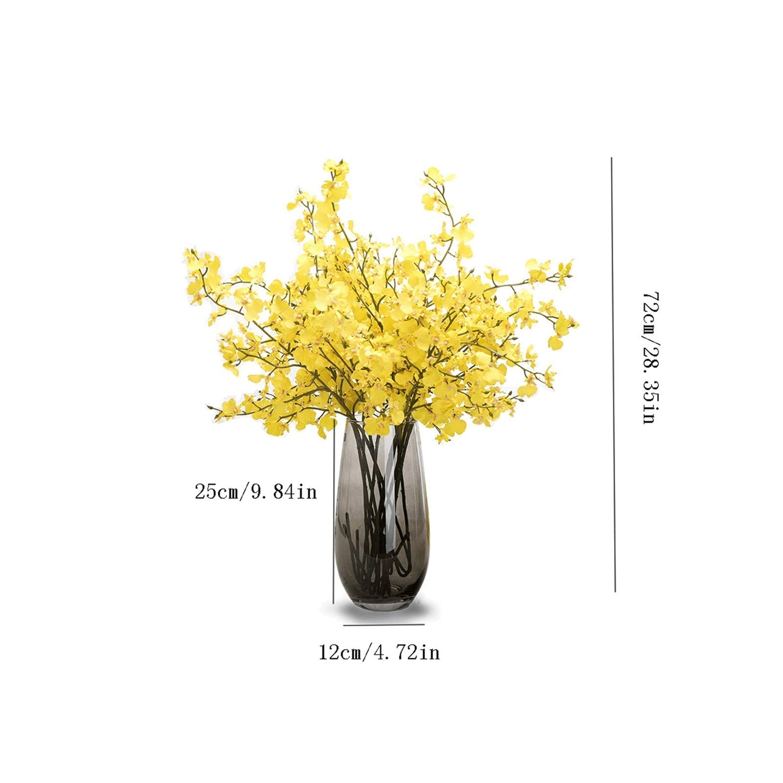 Sztuczne Kwiaty z Wazonem Sztuczna orchidea ze szklanym wazonem, sztuczna jedwabna tańcząca dama orchidea na świąteczny prezent, białe/żółte sztuczne kwiaty Dekoracje ze Sztucznych Kwiatów(Size:B)
