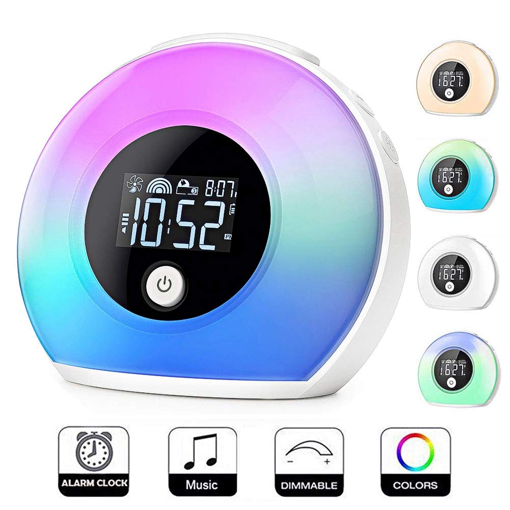 Lampada per Dormire con Musica, Sveglia con Luce Sveglia, Altoparlante, Lampada da Tavolo per Camera da Letto, 4 Livelli di luminosità, Musica Soft