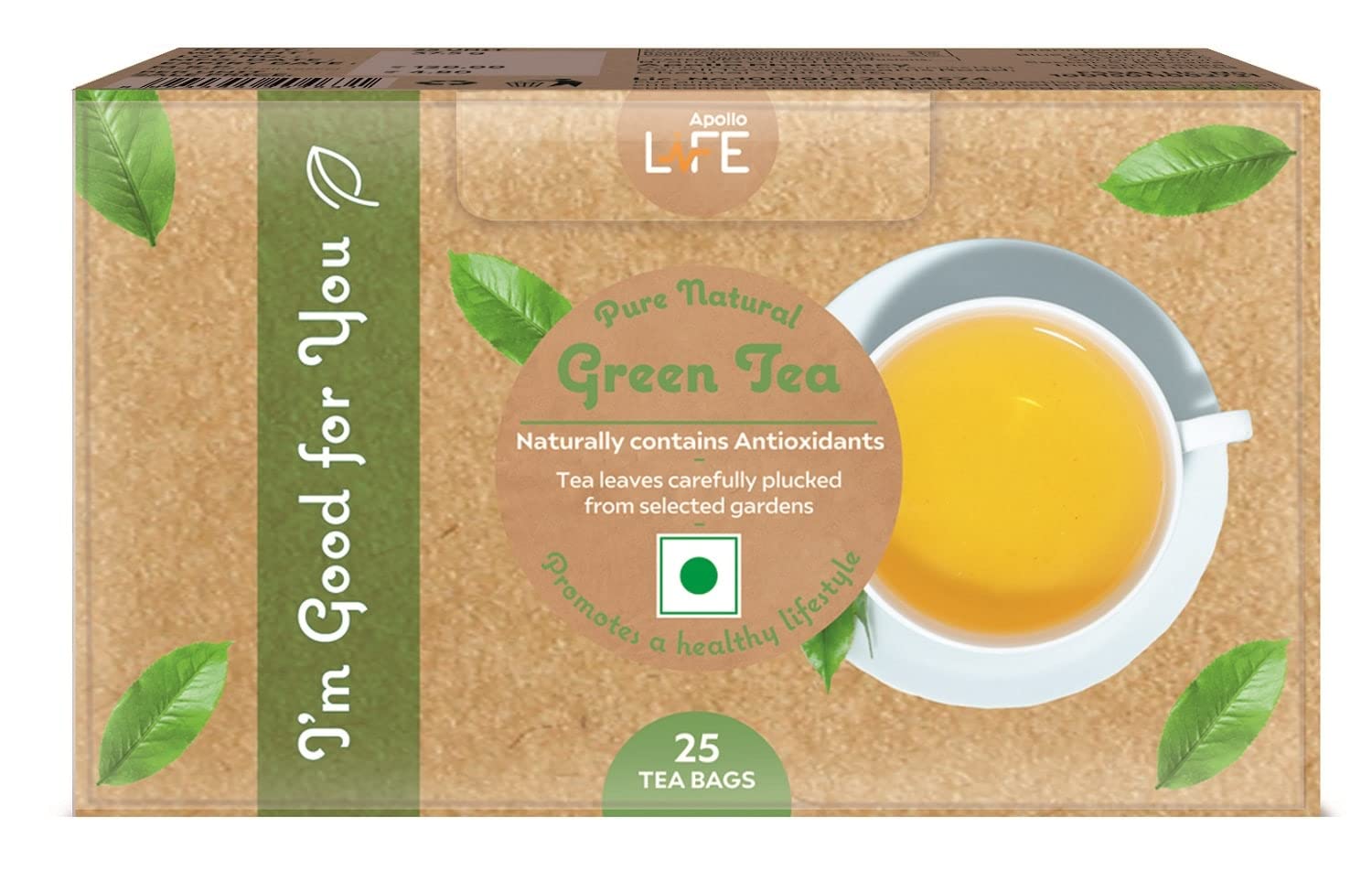 Apollo Life Pure Natural Green Tea Bags, 25 Count